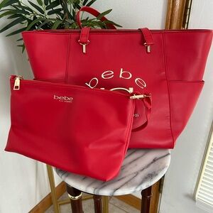 Bebe Red Tote and Pouch Set